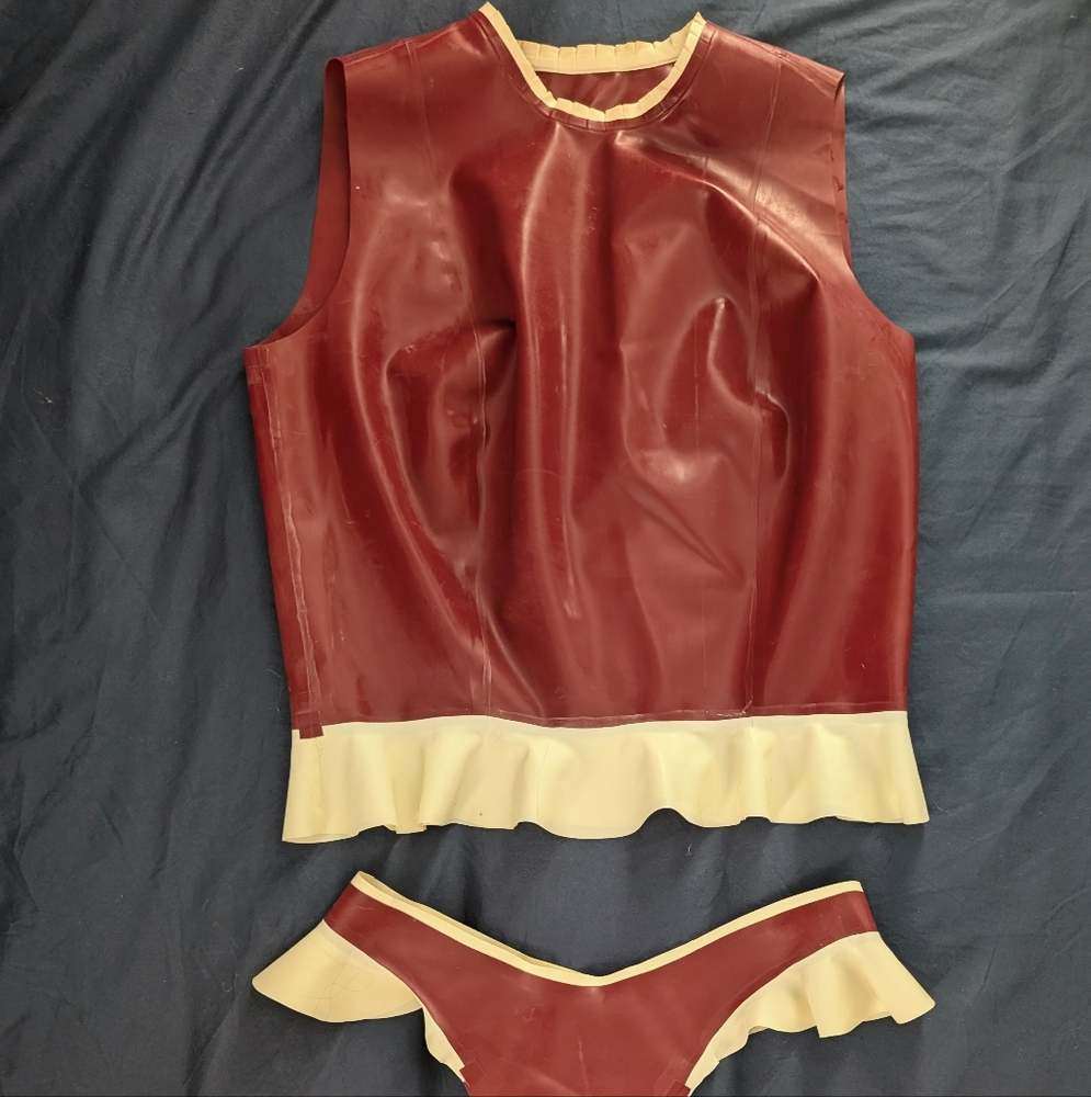 Red and Cream Ruffled Two-Piece Set
